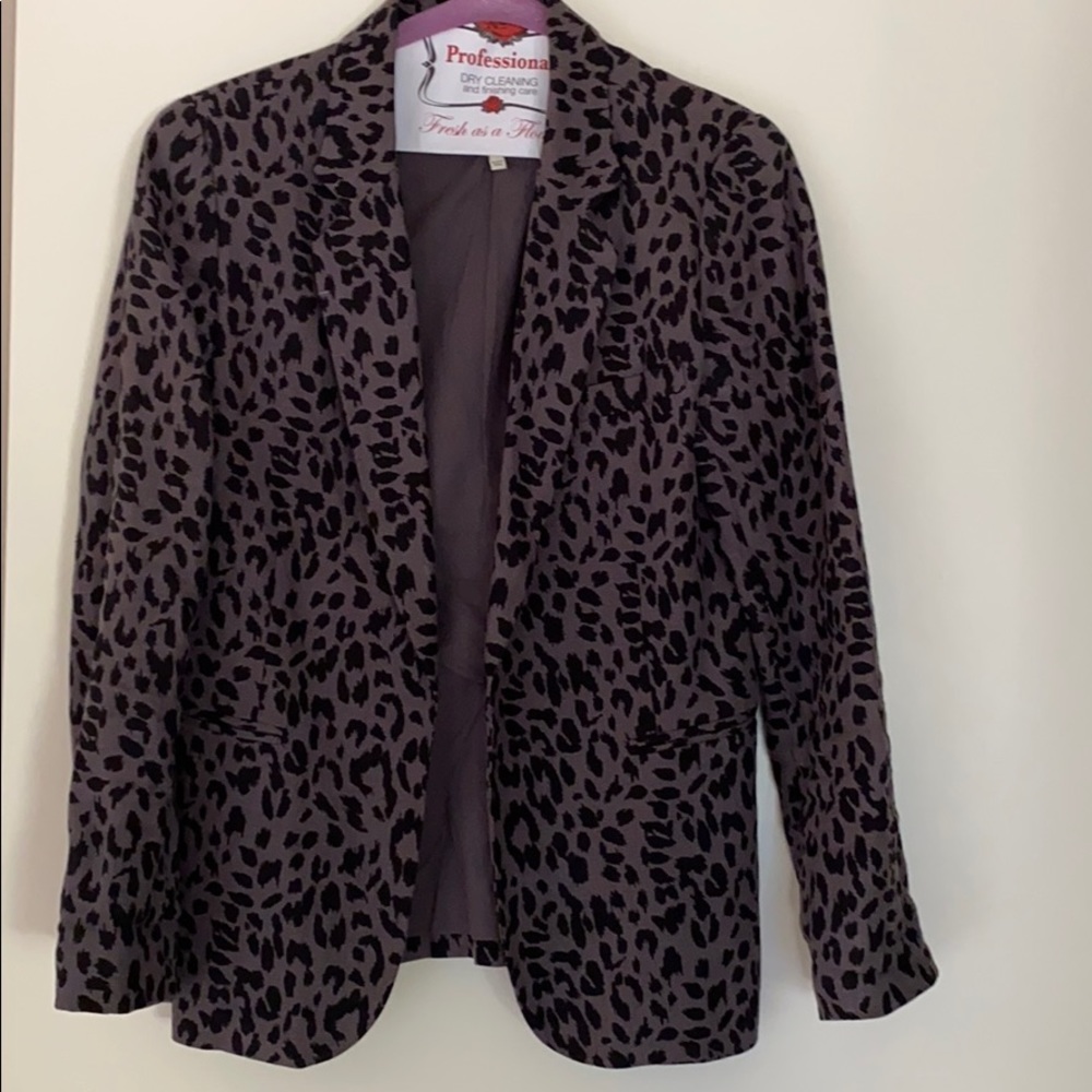 Joie grey black leopard linen blazer size 4